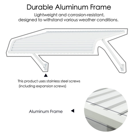 Kozyard Awning W42" x D40" Door/Window Awnings Adjustable Installation Angle, Durable Aluminum Frame, Premium PVC Cover for Rain Snow Sunlight Protection for Door Entrance Windows Patio