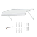 Kozyard white outdoor door awning installed above a front entry door, durable aluminum frame and PVC cover providing rain, snow, and sun protection for home entrances, windows, patio, and porch areas.