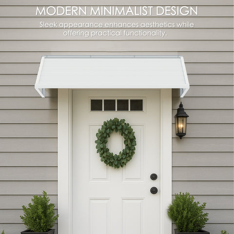 Kozyard Awnings W48'' x D40'' Door/Window Awnings with 2 lron Hollow Integrated Side Panels Aluminum Frame Premium PVC Cover for Rain Snow Sunlight Protection for Door Entrance Windows Patio