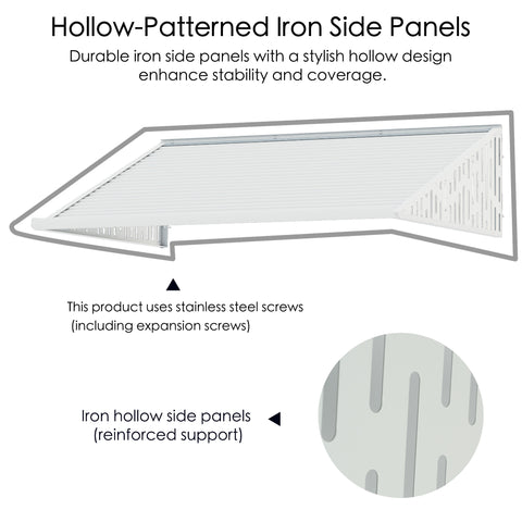 Kozyard Awnings W48'' x D40'' Door/Window Awnings with 2 lron Hollow Integrated Side Panels Aluminum Frame Premium PVC Cover for Rain Snow Sunlight Protection for Door Entrance Windows Patio