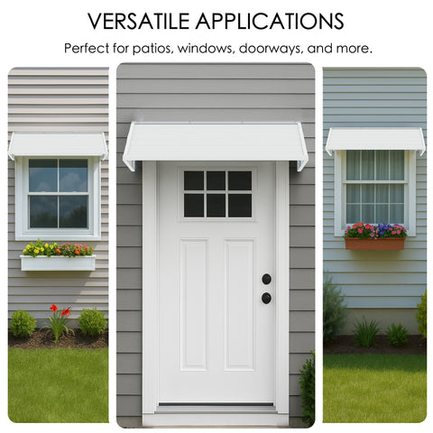 Kozyard Awnings W48'' x D40'' Door/Window Awnings with 2 lron Hollow Integrated Side Panels Aluminum Frame Premium PVC Cover for Rain Snow Sunlight Protection for Door Entrance Windows Patio