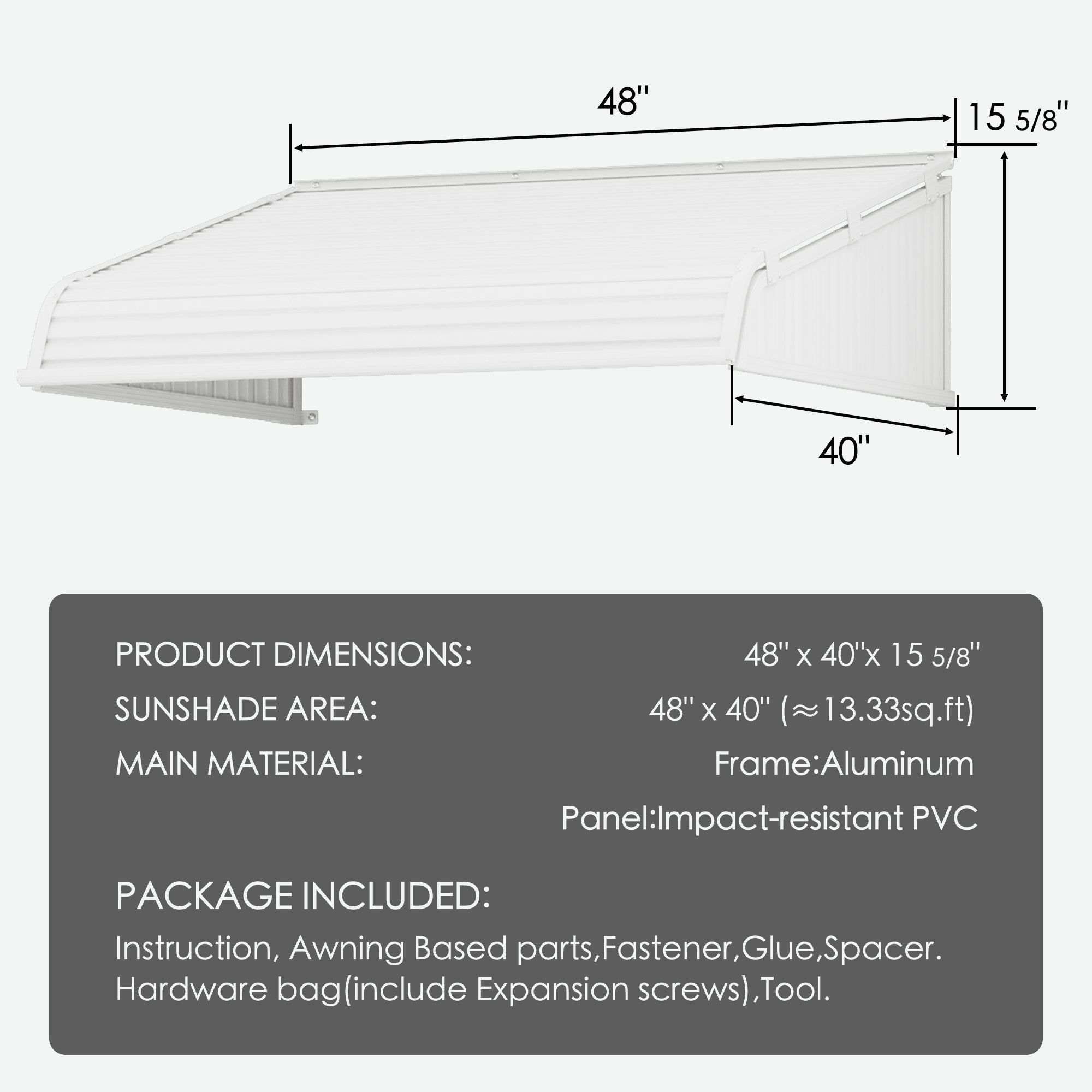 Kozyard Door/Window Awnings with 2 Integrated Side Panels Aluminum