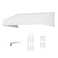 Kozyard 48x40 inch door window awning with aluminum frame and premium PVC cover, fixed installation angle canopy shown with mounting hardware, expansion anchors and screws, providing rain, snow and sun protection for home entryways, patios, and windows.