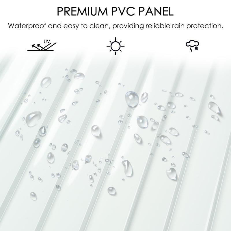 "Kozyard Patio Awning 40''x48'' premium PVC panel, waterproof and UV-resistant, white canopy with water droplets, easy to clean for reliable rain and sun protection.