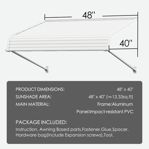 Kozyard Awning Door/Window Awning Fixed Installation Angle Durable Aluminum Frame, Premium PVC Cover for Rain Snow Sunlight Protection for Door Entrance Windows Patio