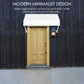Kozyard white door awning shown in modern minimalist design, durable aluminum frame with PVC cover providing rain, snow and UV protection for home entryways, patios, and windows.