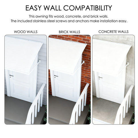 Kozyard Awning Door/Window Awning Fixed Installation Angle Durable Aluminum Frame, Premium PVC Cover for Rain Snow Sunlight Protection for Door Entrance Windows Patio
