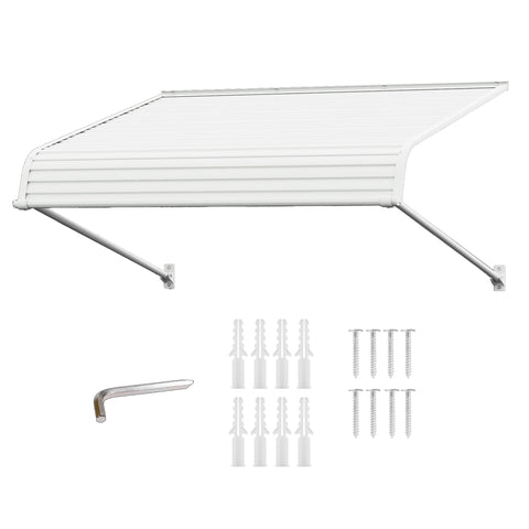 Kozyard 66x40 inch door and window awning with adjustable installation angle, durable aluminum frame and impact-resistant PVC cover; outdoor rain, snow and UV protection canopy for entry doors, windows, patios; includes expansion screws for easy installation.