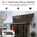 Kozyard 43 5/16 inch deep brown metal awning designed for wider all-weather coverage and year-round protection from sun, rain and snow. This extra-deep wall mounted outdoor canopy offers enhanced shade and UV protection compared with shallower awnings, making it ideal for windows, doors, patios, entrances and storefronts in residential or commercial exterior spaces.