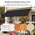 Kozyard metal awning for siding walls, brick walls, wood walls and concrete walls, durable outdoor door and window awning with support arms for storefronts, patios and entryways. Kozyard awning is designed for secure installation on uneven stepped siding and multiple exterior wall surfaces, providing stylish rain and sun protection for residential and commercial outdoor spaces.
