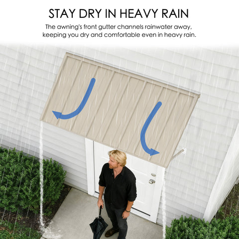 Kozyard Rain-Resistant Window Awning - Powder-Coated Iron Exterior Canopy with Front Gutter (Channels Heavy Rain), Dry Outdoor Shelter for Patio/Window
