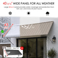 Kozyard 43 5/16 inch extra wide panel metal window awning offering all-weather protection against heavy snow load, UV sun rays, and pouring rain. Comparison demonstrating wider 43-inch coverage protection versus standard 32-inch narrow window rain awnings for superior home shelter.