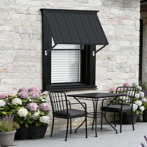 Kozyard Window Awning - Powder-Coated Iron Exterior Awning with 4-Level Adjustable Angles, All-Weather Protection (Rain/Sun/Snow) for Patio/Window, Stylish Outdoor Canopy Shelter
