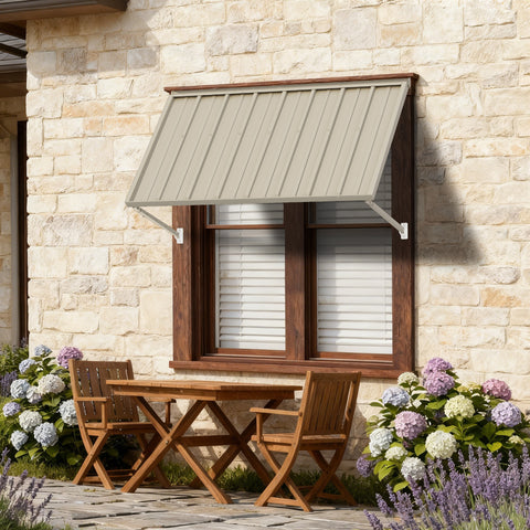 Kozyard Window Awning - Powder-Coated Iron Exterior Awning with 4-Level Adjustable Angles, All-Weather Protection (Rain/Sun/Snow) for Patio/Window, Stylish Outdoor Canopy Shelter
