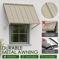 Kozyard durable metal awning vs fabric sunshade and plastic structure comparison chart. Highlighting the fade-resistant, weather-resistant, and impact-resistant properties of the powder-coated aluminum door canopy compared to easily broken plastic and faded fabric awnings.
