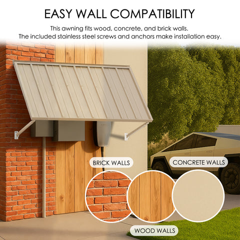 Kozyard Multi-Wall Window Awning - Powder-Coated Iron Exterior Canopy (Fits Wood/Concrete/Brick Walls), Easy Installation with Stainless Steel Hardware
