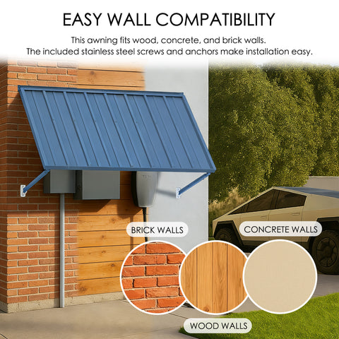 Kozyard Adjustable Window Awning – 4-Level Angle Adjustment, Powder-Coated Iron Door Canopy, All-Weather Rain, Snow & UV Protection