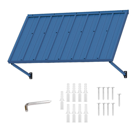 Kozyard 55 Inch Window Canopy Component Kit Isolated on White Background, Premium Powder Coated Iron Awning Panel with Support Arms, Complete Mounting Hardware Set Including Wall Anchors Screws and Allen Wrench