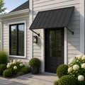Kozyard 55 Inch Outdoor Metal Awning for Front Door, Heavy Duty Iron Window Canopy Over Entrance, All Weather Exterior Door Overhang Rain Shield, Modern Residential Porch Sun Shade Cover with Sidelight, Elegant Siding House Facade Architectural Decor