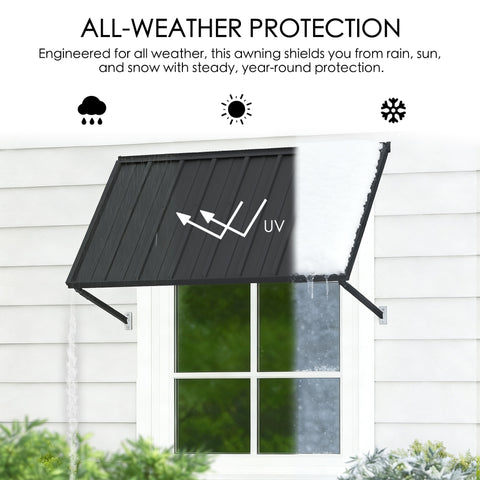 Kozyard Adjustable Window Awning – 4-Level Angle Adjustment, Powder-Coated Iron Door Canopy, All-Weather Rain, Snow & UV Protection