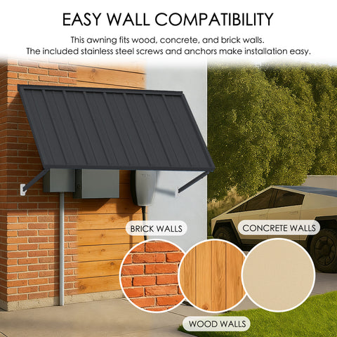 Kozyard Adjustable Window Awning – 4-Level Angle Adjustment, Powder-Coated Iron Door Canopy, All-Weather Rain, Snow & UV Protection