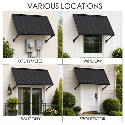 Kozyard Versatile Outdoor Metal Awning for Various Locations, Utility Meter Shield, Window Sunshade, Balcony Slid Door Canopy, Front Door Rain Cover, Multipurpose Exterior Overhang for House Protection