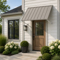 Kozyard 55 Inch Outdoor Metal Awning for Front Door, Heavy Duty Iron Window Canopy Over Entrance, All Weather Exterior Door Overhang Rain Shield, Modern Residential Porch Sun Shade Cover with Sidelight, Elegant Siding House Facade Architectural Decor