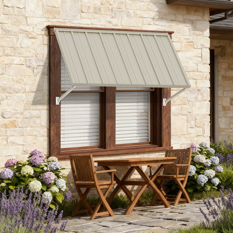 Kozyard Window Awning - Powder-Coated Iron Exterior Awning with 4-Level Adjustable Angles, All-Weather Protection (Rain/Sun/Snow) for Patio/Window, Stylish Outdoor Canopy Shelter
