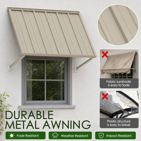 Kozyard Durable Metal Awning vs Fabric and Plastic Comparison, Fade Resistant Weatherproof Impact Resistant Iron Canopy, Non Crack Heavy Duty Window Cover, Premium Powder Coated Front Door Rain Shield for Home Improvement