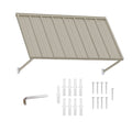 kozyard metal door window awning outdoor canopy, complete installation kit including adjustable support arms, expansion anchors, stainless steel screws and tool, heavy-duty wall-mounted awning made from powder-coated iron panel and reinforced metal brackets