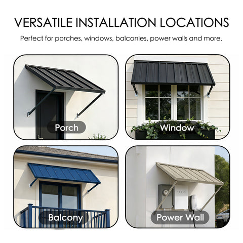 Kozyard Aluminum Awning – Multi-Location Installation (Porches, Windows, Balconies, Tesla Power Walls), Sleek Weather-Resistant Aluminum Awning Provides Sun & Rain Protection for Outdoor Areas
