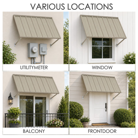 Kozyard Versatile Outdoor Metal Awning for Various Locations, Utility Meter Shield, Window Sunshade, Balcony Slid Door Canopy, Front Door Rain Cover, Multipurpose Exterior Overhang for House Protection