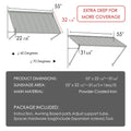 Kozyard 55 inch metal awning dimension diagram showing a 4.6 FT wide wall mounted outdoor canopy with a 32 1/4 inch deep roof panel and adjustable horizontal projection ranging from 22 7/8 to 31 3/8 inches. Features powder coated iron construction and adjustable installation angles from 40 to 70 degrees for customized overhead coverage. Suitable for residential window awnings, exterior door canopies, porch entrances, balcony doors, utility equipment covers, and outdoor weather protection applications.