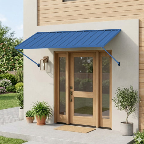 Kozyard 82 Inch Blue Metal Door Awning Exterior Metal Window Awning Canopy Modern Front Door Rain Protection Sun Shade Shelter for Home Entryway Patio House Porch Exterior Decor