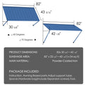 Kozyard 82 Inch Metal Awning Dimensions Diagram Specifications Heavy Duty Powder Coated Iron Frame 34 Sq Ft Sunshade Area Adjustable Tilt Angle Awning Assembly Parts Included