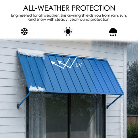 Kozyard All Weather Metal Door Awning Protection Heavy Duty UV Block Sun Shade Rain Deflector Snow Load Resistant Metal Exterior Canopy Shelter for Patio Window Sliding Glass Door