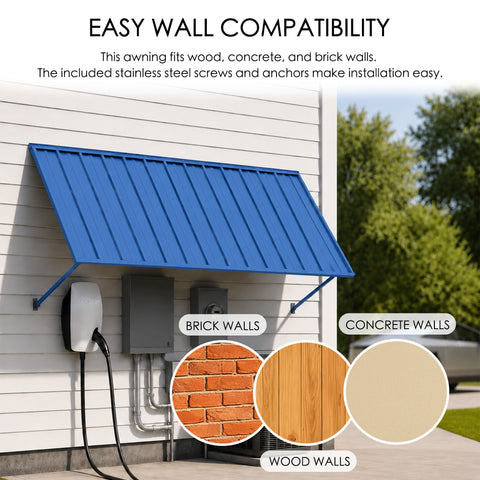 Kozyard Metal Awning Wall Compatibility Easy Installation on Wood Brick Concrete Wall Outdoor EV Charger Cover Electrical Equipment Protection Box Shelter with Mounting Screws Anchors
