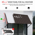 Kozyard 43 5/16 inch deep brown metal awning designed for wider all-weather coverage and year-round protection from sun, rain and snow. This extra-deep wall mounted outdoor canopy offers enhanced shade and UV protection compared with shallower awnings, making it ideal for windows, doors, patios, entrances and storefronts in residential or commercial exterior spaces.