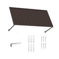 Kozyard brown metal awning for multiple outdoor applications including equipment covers, commercial storefront facades, backyard doors and garage entrances. This durable wall mounted fixed canopy provides sun shade, rain protection and exterior coverage for residential and commercial spaces, making it a versatile outdoor awning solution for windows, doors, patios, utility areas and business entrances.
