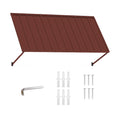 Kozyard 82 inch metal awning includes a wide brown metal canopy, adjustable support arms and essential mounting hardware for secure wall installation. The package includes wall anchors, screws and installation tool components for mounting the fixed outdoor awning above doors, windows, storefronts or exterior spaces. Designed for residential and commercial use, this metal door awning is ideal as a window canopy, patio awning, storefront cover, entrance shelter, rain cover, sun shade and all weather outdoor 