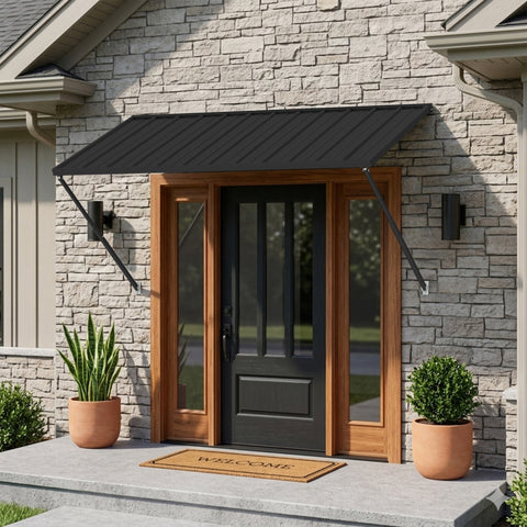 Kozyard Adjustable Window Awning – 4-Level Angle Adjustment, Powder-Coated Iron Door Canopy, All-Weather Rain, Snow & UV Protection