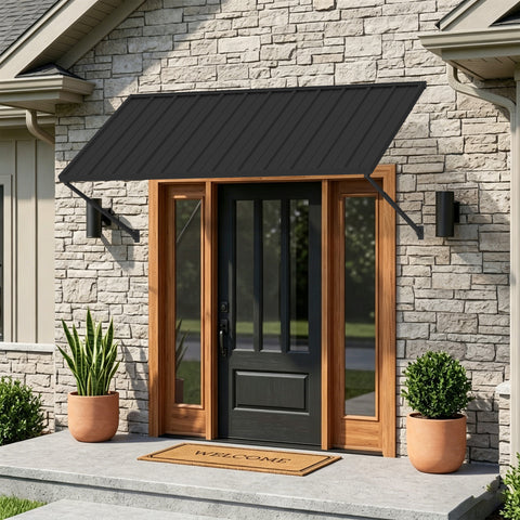 kozyard metal door awning, black color, durable waterproof sunshade canopy for house entrance, window porch residential outdoor
