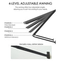 kozyard 4-Level Adjustable Awning, Ball Detent Design, Multi-Position Patio Canopy, Customizable Extension Length, Powder-Coated Iron Support Arms, All-Weather Outdoor Shade
