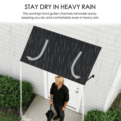 kozyard Rain-Diverting Door Awning, Front Gutter Channel Heavy Rain Protection, Powder-Coated Iron Patio Canopy, Keep Entryway Dry, All-Weather Outdoor Window Overhang
