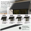 Kozyard adjustable metal awning with four-position locking support arms allows users to customize the awning angle from approximately 40° to 70° for optimal sun shade and rain coverage. Spring-button locking system provides quick, secure adjustment while maintaining excellent stability. Heavy-duty galvanized steel roof and powder-coated frame make this adjustable outdoor canopy ideal for front doors, windows, patios, porches, garages, storefronts, and residential or commercial exterior applications.