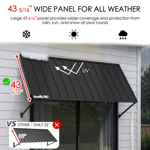 Kozyard Adjustable Window Awning – 4-Level Angle Adjustment, Powder-Coated Iron Door Canopy, All-Weather Rain, Snow & UV Protection