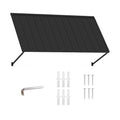 Kozyard 82-inch adjustable metal awning kit includes galvanized steel roof panel, powder-coated support arms, mounting brackets, expansion anchors, stainless steel screws, and installation tool for quick assembly. Heavy-duty outdoor door canopy provides dependable protection from rain, snow, sunlight, and UV exposure while enhancing residential and commercial exteriors. Ideal for front doors, windows, patios, garages, porches, storefronts, and entryways requiring durable all-weather overhead shelter with mo