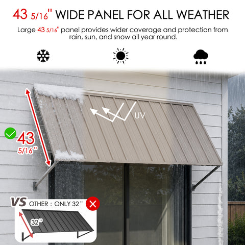 Kozyard Adjustable Window Awning – 4-Level Angle Adjustment, Powder-Coated Iron Door Canopy, All-Weather Rain, Snow & UV Protection