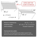Kozyard 82 inch metal awning dimension diagram showing a 6.83 FT wide wall mounted outdoor canopy with a 43 5/16 inch deep roof panel and adjustable horizontal projection from 30 5/8 to 42 1/8 inches. Features powder coated iron construction and adjustable mounting angles from 40 to 70 degrees. Suitable for commercial storefront awnings, exterior door canopies, restaurant pickup windows, residential entrances, garage shelters, and outdoor patio shade applications.