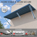 Kozyard blue metal awning featuring reinforced center support rod structure for superior stability and wind resistance. Heavy-duty powder-coated iron design outperforms brittle plastic, weak support systems, and rust-prone materials to provide long-lasting outdoor door canopy protection.